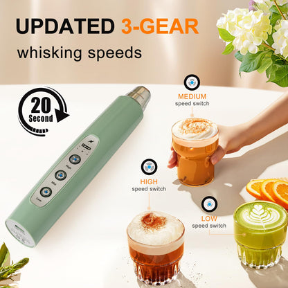 YUSWKO Black Handheld Milk Frother Wand for Coffee, Rechargeable Electric Whisk with 3 Heads 3 Speeds Drink Mixer Coffee Frother For Latte, Cappuccino, Hot Chocolate, Egg