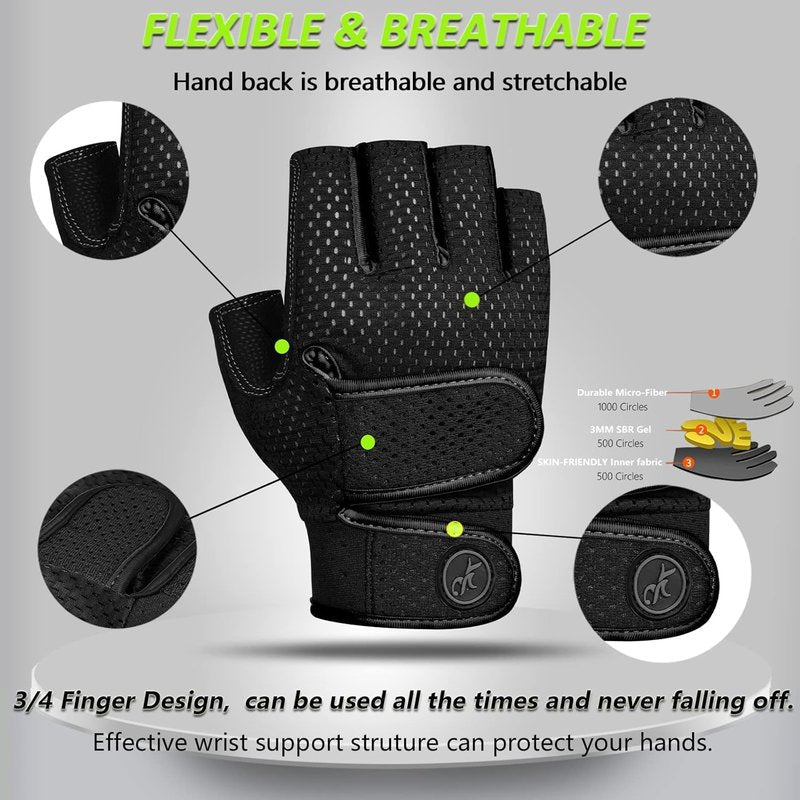 MOREOK Workout Gloves Padded Weight Lifting Gym Fitness Gloves for Men/Women Black-L