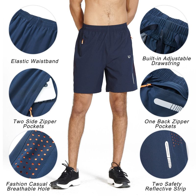 NORTHYARD Men's Athletic Running Shorts Gym Workout 7"/9"/5" Quick Dry Lightweight Sports Basketball Tennis 3 Zipper Pockets Navy M