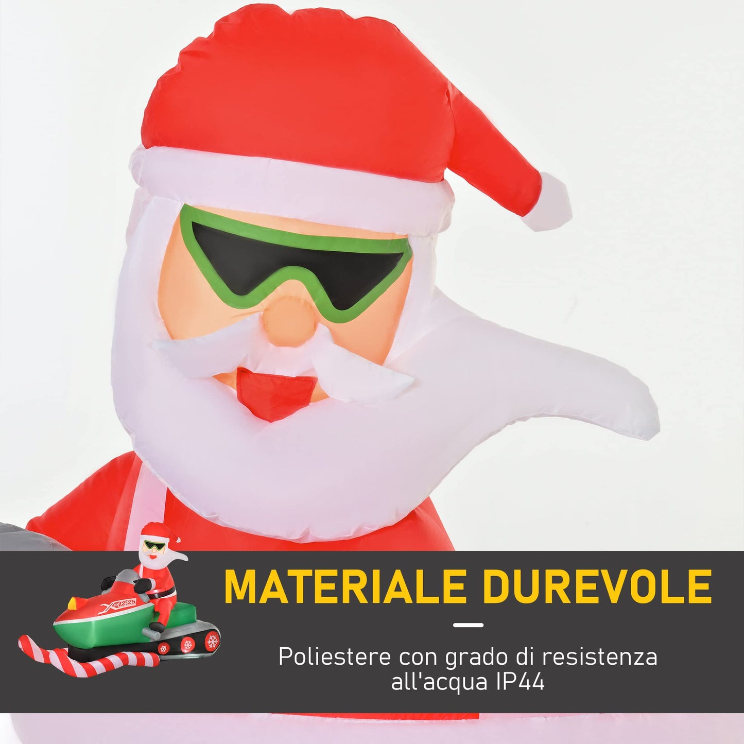 HOMCOM 7ft Christmas Inflatables Outdoor Decorations Santa Claus Driving a Snowmobile, Blow-Up Yard Christmas Decor with LED Lights Display