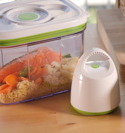 FOSA Vacuum Seal Food Storage System - Reusable Containers Starter Set with Vacuum Pump & 2 Large Stackable Containers for Freshness