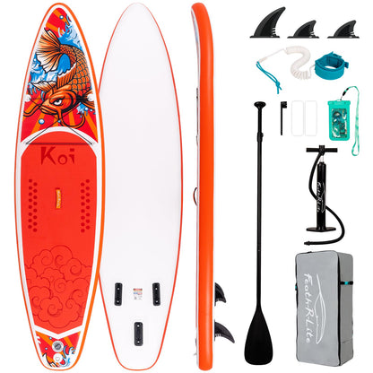 FEATH-R-LITE Inflatable Paddle Board Stand Up Paddleboards for Adults SUP with Premium Accessories Pump, Adjustable Paddle, Leash, Three Fins, Backpack (Red Koi)