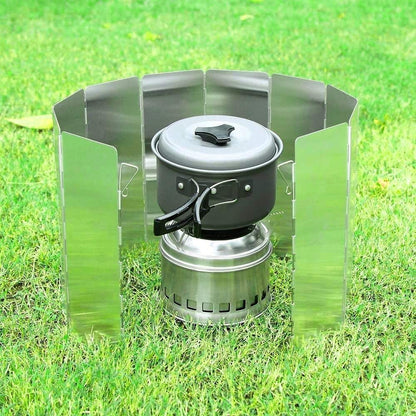 Camp Stove Windscreen, Ohuhu Camping Stove Windscreen 8 Plates Aluminum Folding Portable Camping Stove Windshield Grill Wind Screen for Camp with Carry Bag for Camping Hiking Picnic Backpacking