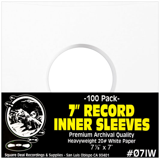 (100) Archival Quality Acid-Free Heavyweight Paper Inner Sleeves for 7" Vinyl Records #07IW