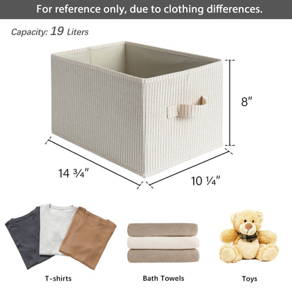 StorageWorks Shelf Storage Boxes, Large Storage Baskets for Shelves, Rectangular Closet Organisers with Handles, Foldable Closet Storage Baskets for Utility Room, Beige Stripes, 3-Pack