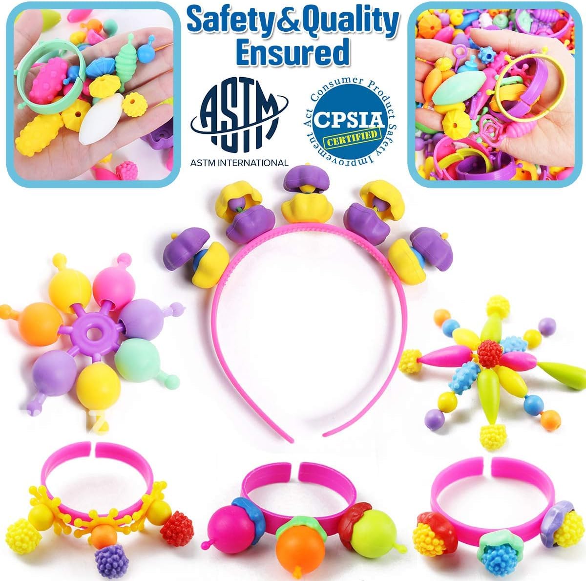 FunzBo Pop Beads Kit for Girls Toys - Jewelry Making Kit with Bracelets, Headbands & Rings, Arts and Crafts Kit DIY Kids Toys for Age 3 4 5 6 Christmas Gifts for Kids