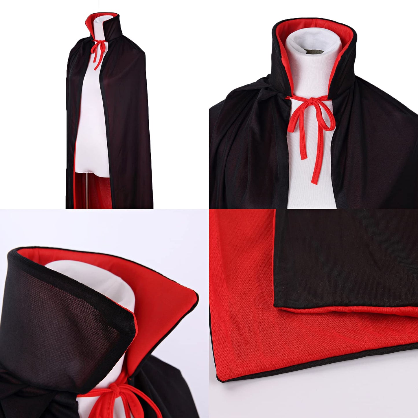 Regenboog Black and Red Cape Adult,Stand Collar Reversible Cape Men,Halloween Christmas Costume,Masquerade,Dress up,Wizard,Witch,Vampires Cloak,59inch