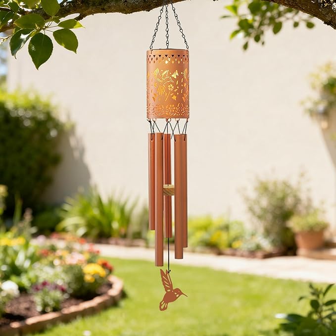 Solar Hummingbird Wind Chimes for Outside Garden Wind Chime with Metal Silhouette, Decor for Patio, Yard, Balcony, for Women Men Festivals/Birthday/Christmas