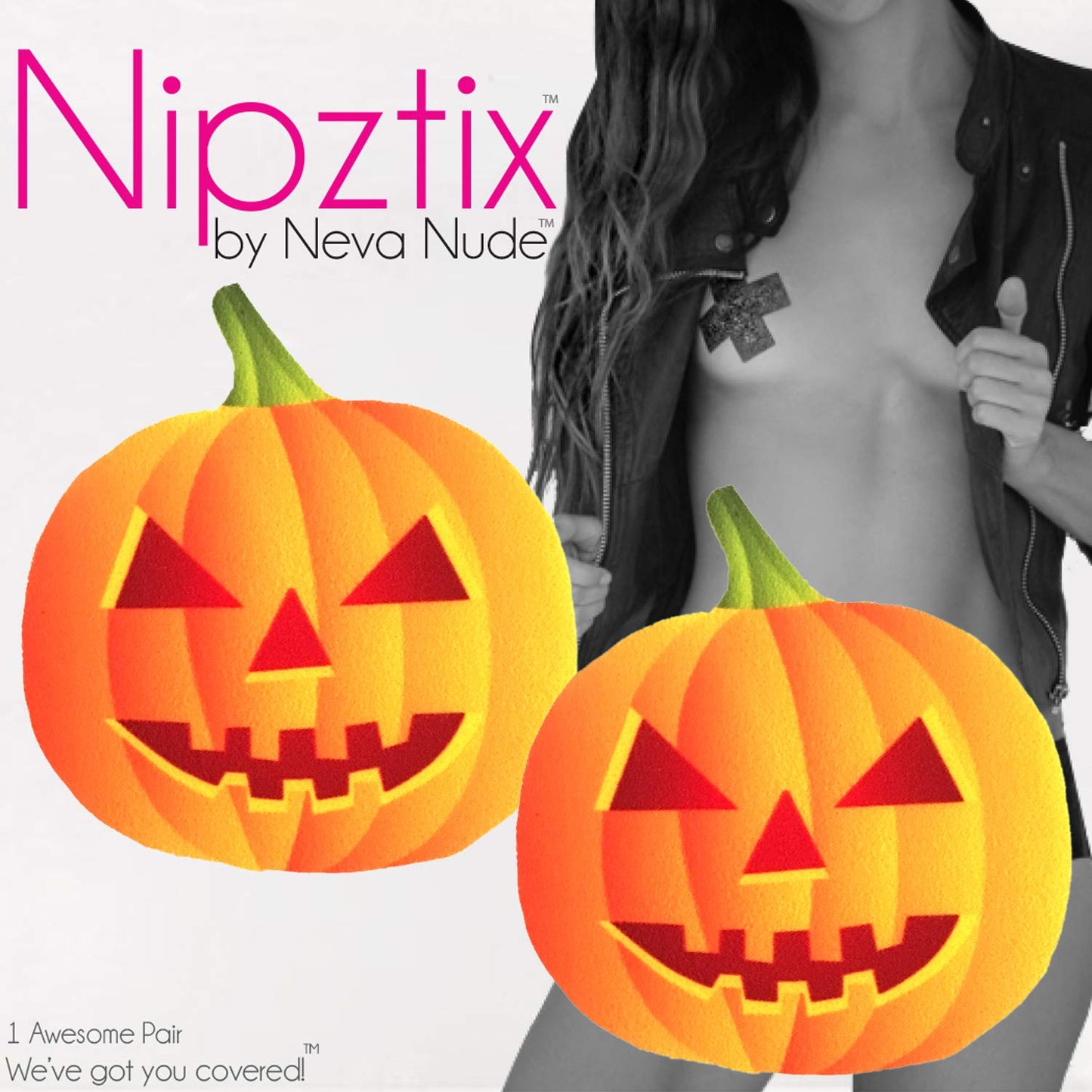 Neva Nude Spooktacular Blacklight Pumpkin Nipztix Pasties Nipple Covers for Festivals, Raves, Parties, Lingerie and More, Medical Grade Adhesive, Waterproof and Sweatproof, Made in USA