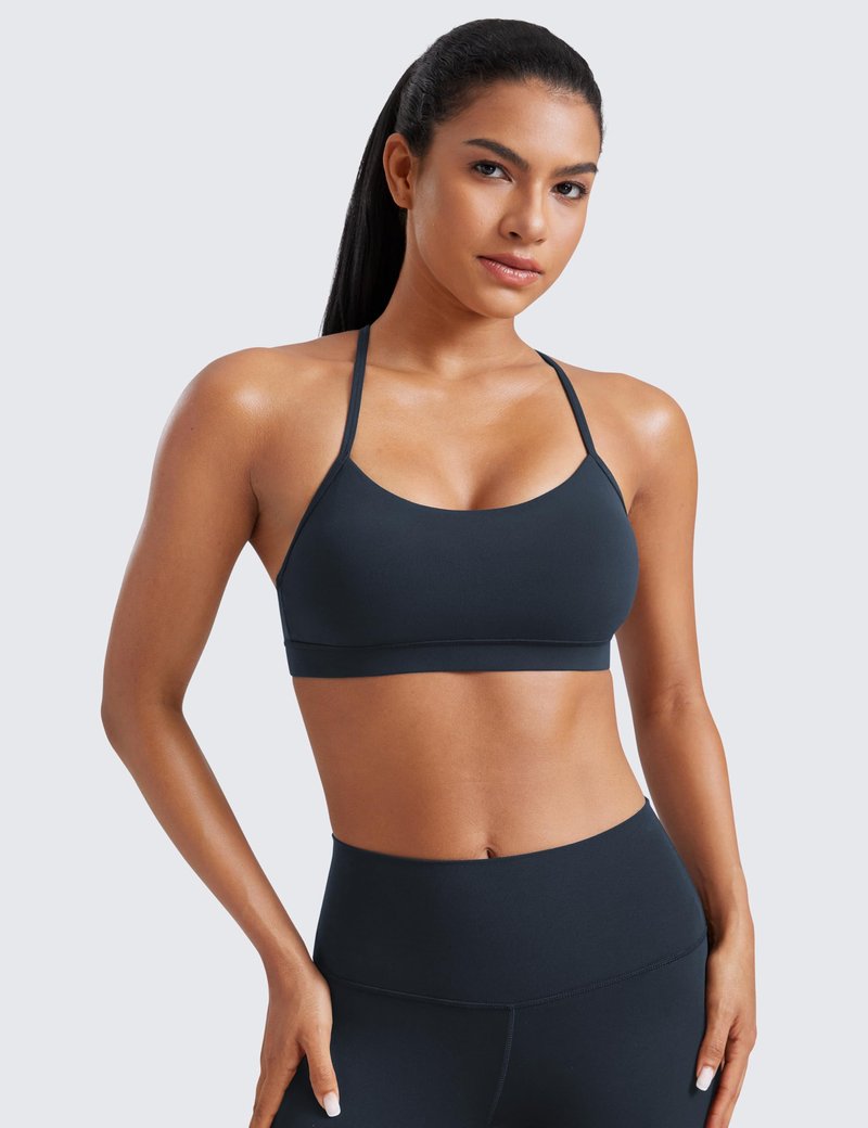 CRZ YOGA Butterluxe Y Back Sports Bras for Women - Padded Racerback Low Impact Spaghetti Thin Strap Workout Yoga Top True Navy X-Small