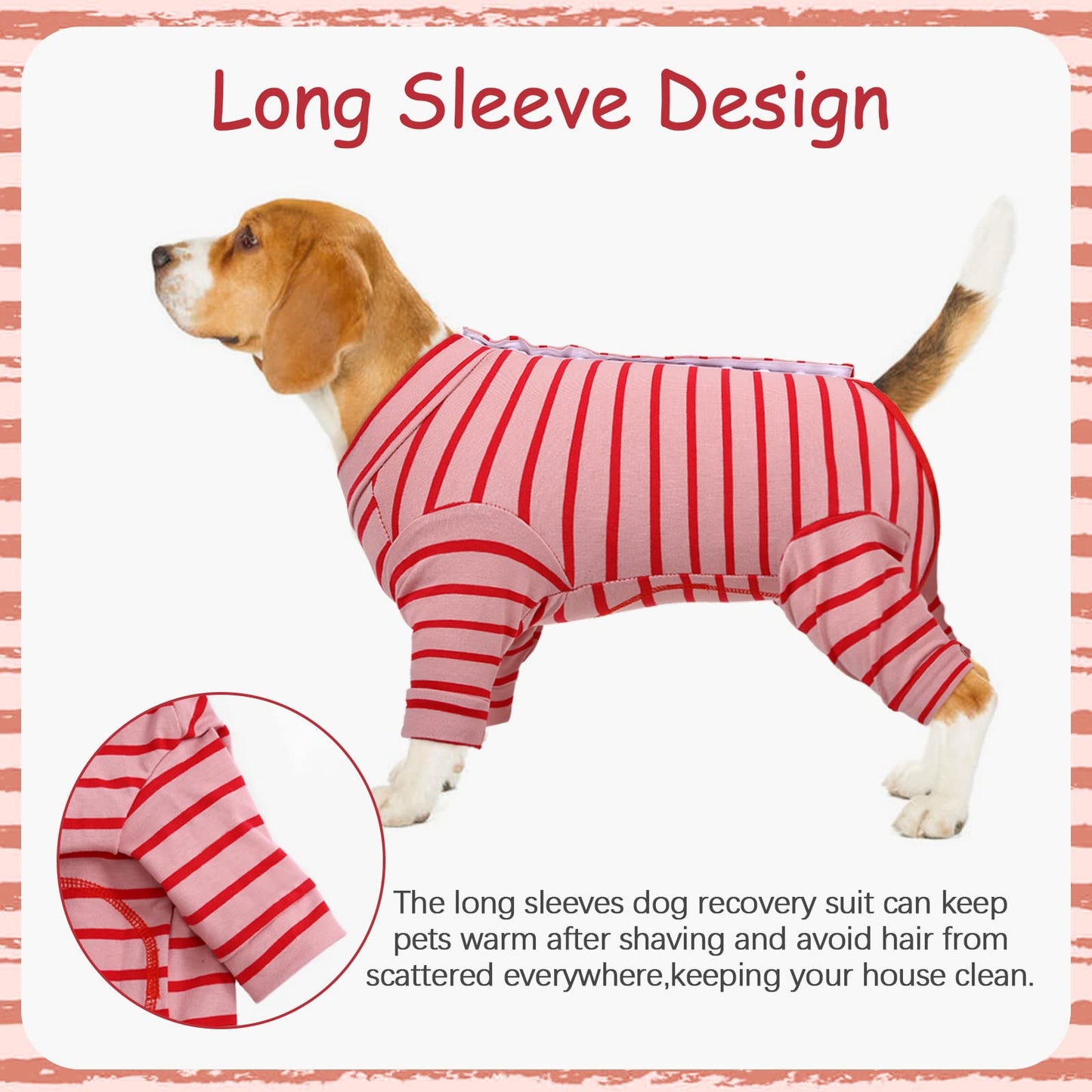 Kuoser Dog Onesie Recovery Suit, Puppy Long Sleeve Bodysuit After Surgery Shirt for Shedding Skin Disease Wound Protection, Pet Pajamas Anti-Licking Cone Alternative for Small Medium Cats Dogs