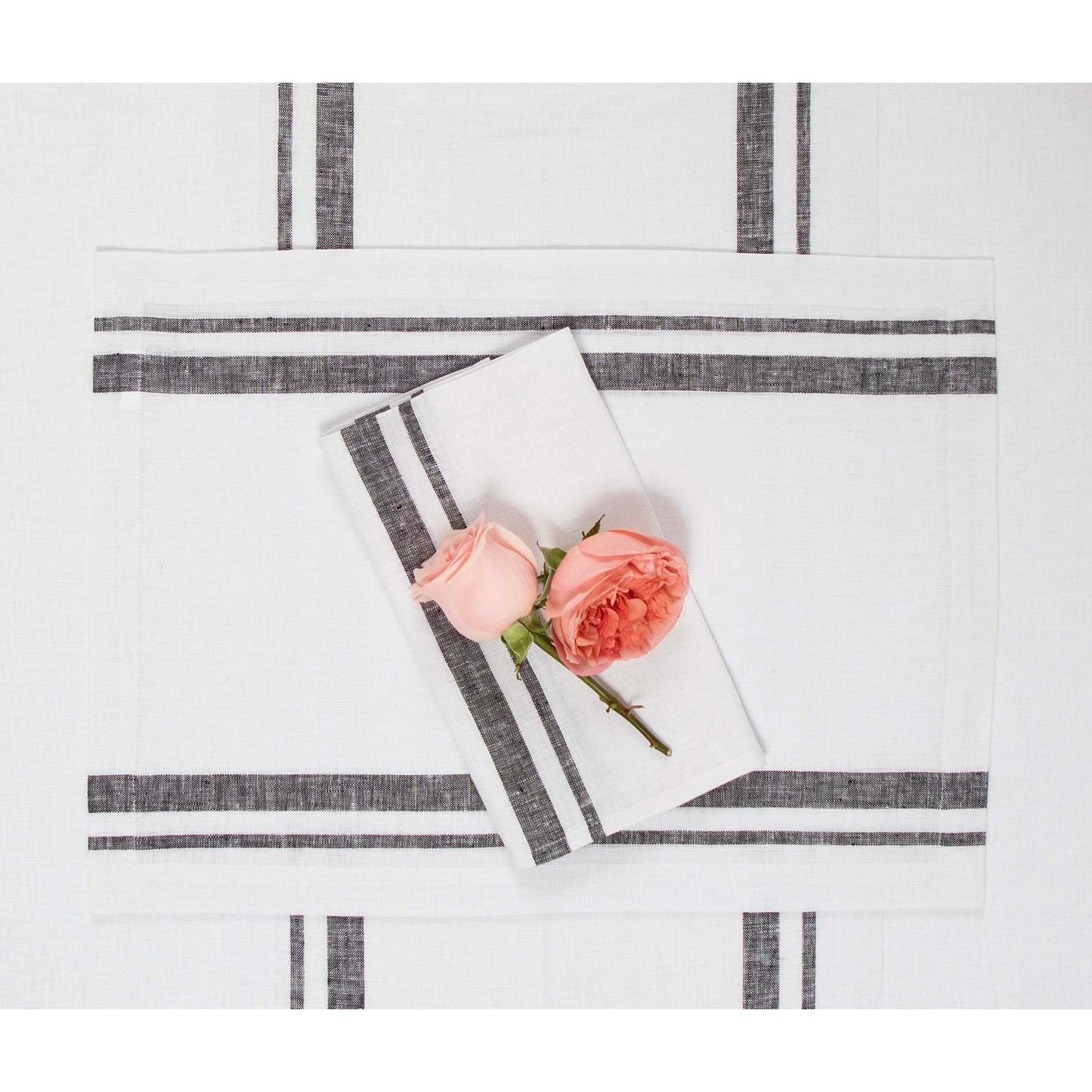 Solino Home Linen Dinner Napkins 20 x 20 Inch - 100% Pure Linen French Stripe Black and White Napkins Set of 4 for Fall, Autumn, Halloween, Thanksgiving