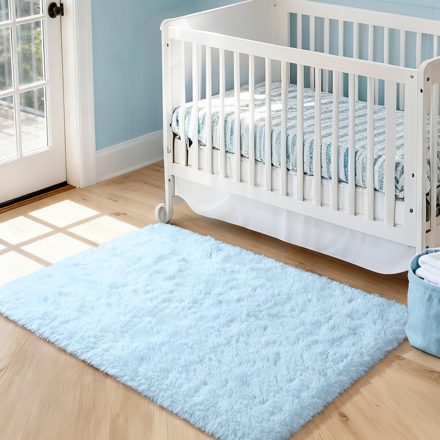 Merelax Soft Modern Indoor Shaggy Area Rug for Bedroom Livingroom Dorm Kids Room Home Decorative, Non-Slip Plush Fluffy Furry Fur Rugs Comfy Nursery Accent Floor Carpet 3x5 Feet, Baby Blue
