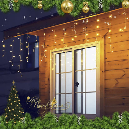 Qunlight 300L LED Icicle Lights, Warm White Window Curtain Lights,8 Modes with 30V Plug in for Wedding, Party, Bedroom, Home, Garden, Outdoor, Indoor Wall,Christmas Decorations,Connectable(Warm White)
