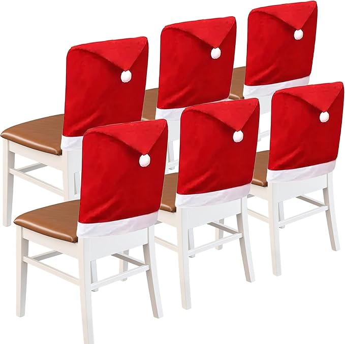 Christmas Chair Covers Hat Chair Back Covers for Xmas Holiday Chair Covers Set of 6, Stretch Parsons Chair Slipcovers Removable Washable kitchen for Home Hotel Banquet Holiday Decoration（6Pcs）
