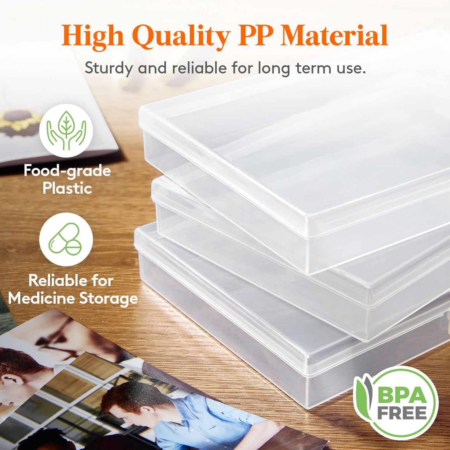 Lifewit Photo Storage Box 4x6 Photo Case, 14 Inner Photo Keeper, Clear Photo Boxes Storage with 1 Sheet Label Sticker, Plastic Craft Storage Box with lids for Cards Pictures Stamps Office Supplies