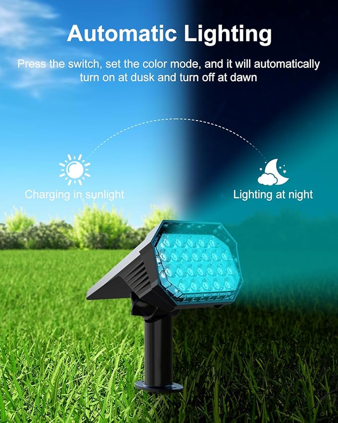 6 Pack Color Changing Solar Powered Outdoor Spot Lights for Halloween Decorations, Skeletons, Tombstones, Ghost, Outside Landscape Waterproof 24 LEDs Spotlights for House Yard Tree, Garden, Statues