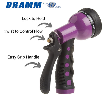 Dramm Revolver Heavy Duty 9 Pattern Quick Click Adjustable Garden Hose Spray Nozzle with Trigger Style Handle, for your Car, Boat, Deck, Sidewalk, Flowers and Young Trees, Orange