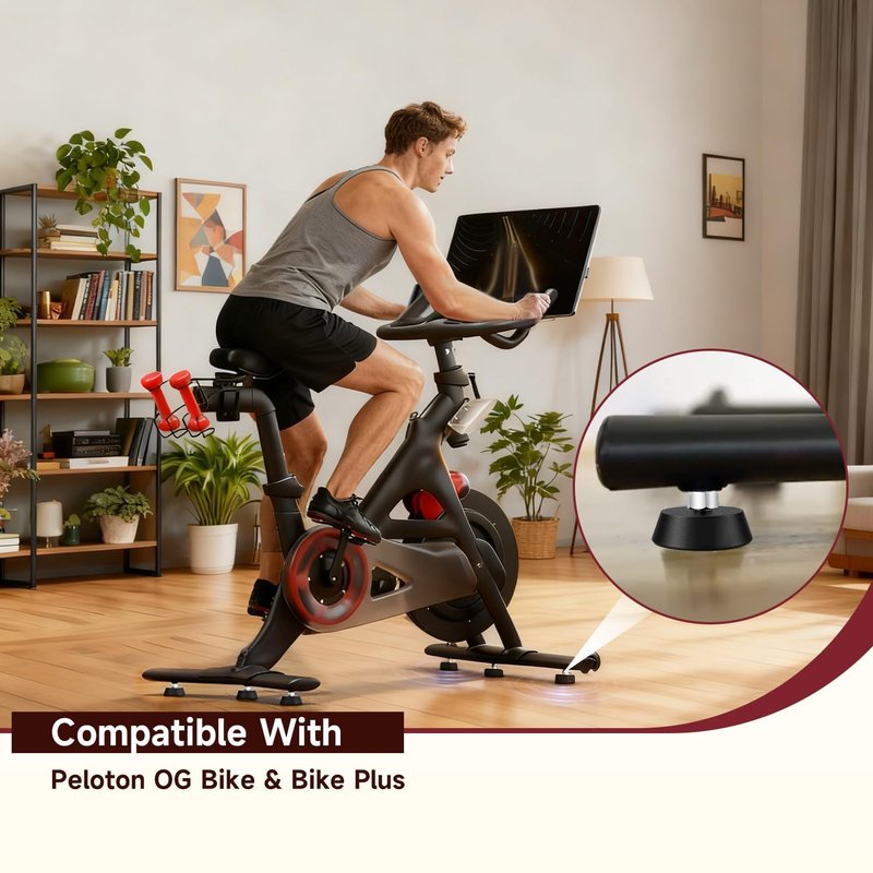 AIYOYOLIFE 4 Pack Exercise Bike Support Foot Pads Compatible with Peloton OG & Plus, Upgrade Stainless 3/8" Leveling Screws Feet Adjustable, Noise Reduction, Anti-Slip Rubber Shock-Absorbing