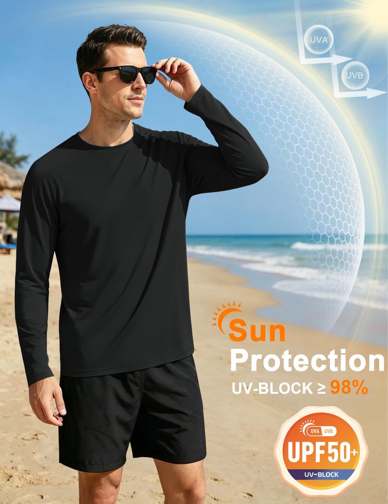 MAGCOMSEN 2 Pack Men's Long Sleeve Shirts Sun Protection UPF 50+ UV SPF Dry Fit T-Shirt for Swim Athletic Black XL