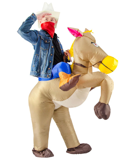 JYZCOS Inflatable Cowboy Costume Western Fancy Dress for Men Women Halloween Party Suit (Adult Brown)