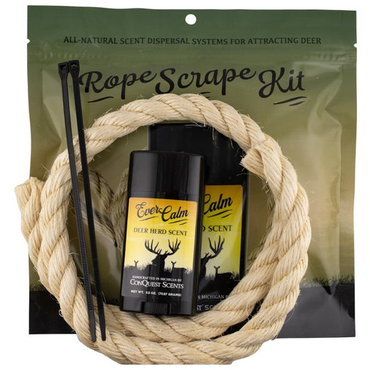 Conquest Scents Rope Scrape Kit with EverCalm Deer Herd Scent Stick 2.5 oz – Create Licking Branches & Mock Scrapes, Attract Bucks & Does, Trail Camera Ready Deer Hunting Wax