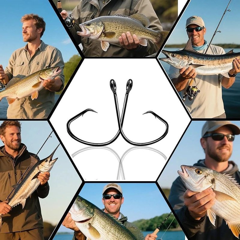 Natufish Fishing Circle Hooks 50Pcs Offset Fish Hook Saltwater,Barbed Live Bait Hooks Black Nickel/Wide Gap for Catfish Striped Bass 4/0