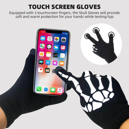 OTPEH Women Men 2 Pairs Skeleton Gloves Skull Bone Gloves Glow In The Dark Halloween Accessories