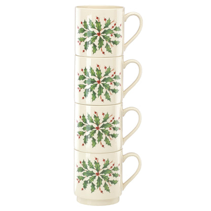 Lenox 853763 Holiday 4-Piece Stackable Mug Set, Christmas Dinnerware, Hosting