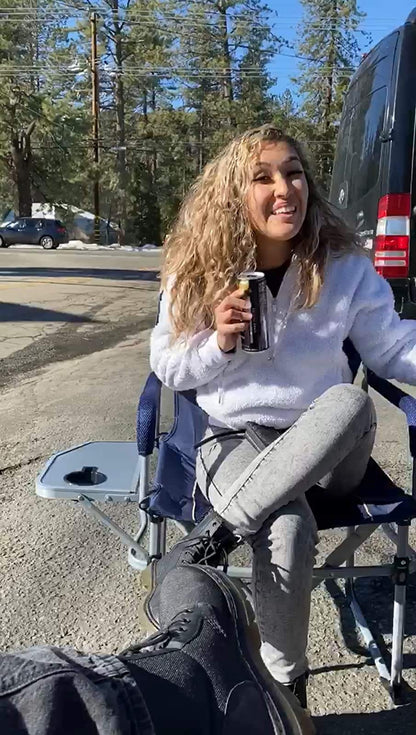 iClimb Heavy Duty Compact Camping Folding Mesh Chair with Side Table and Handle (Black, 2PC)