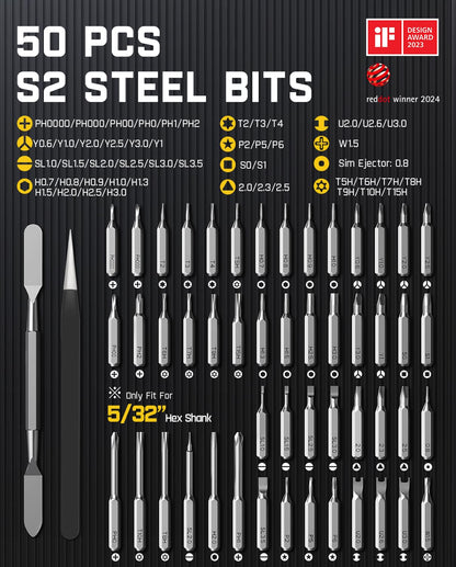 Fanttik E1 Max 3.7V Electric Screwdriver, Mini Precision Screwdriver Set, 50 Magnetic Bits, Magnetic Storage, 5/32‘’Hex, Repair Tool Kit for Electronics Phone Camera Laptop Watch (Grey)