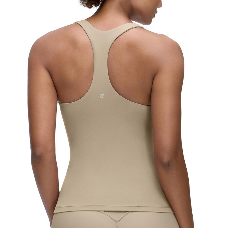 CRZ YOGA Butterluxe Workout Racerback Tank Tops for Women - Padded Athletic Spandex Yoga Shirts with Built in Bra Oak XX-Small