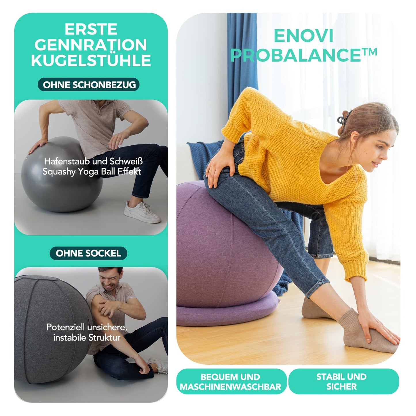 ENOVI ProBalance Deepspace Grey Yoga Ball Chair, 65cm, FG