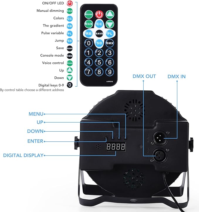 Dj Lights, 8 Pack 36 LED Par Lights Stage Lights with Sound Activated Remote Control & DMX Control, Stage Lighting Uplights for Wedding Club Music Show Christmas Holiday Party Lighting