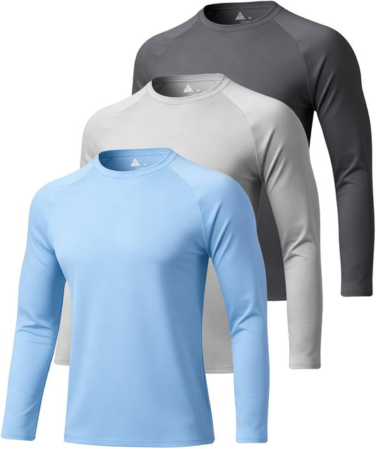 Mens Rash Guard Shirt Sun Shirts Long Sleeve UV Sun Protection SPF T-Shirts UPF 50+ Fishing Swim Shirts for Men Workout Shirt 3 Pack