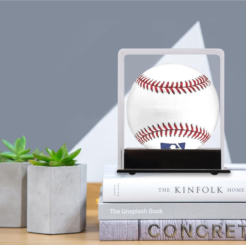 UV Protection Softball Display Case - Clear Cube for 12-Inch Balls | Black Plastic Stand