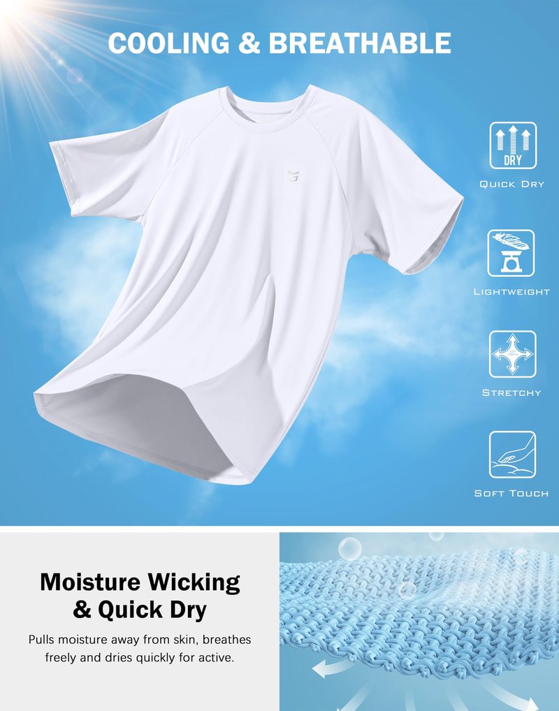 G Gradual Men's Athletic Workout T-Shirts Moisture Wicking Cooling Running Shirts Short Sleeve Performance Tee for Gym Tennis(White,M)