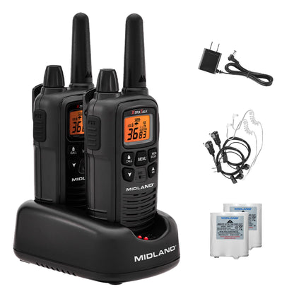 Midland LXT600BBX4 FRS Business Walkie Talkies - Long Range 36-Channel Two-Way Radios with Headsets and Charging Base, NOAA Weather Alerts (8-Pack, Black)