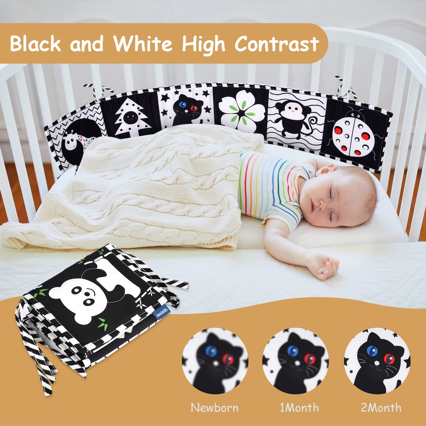 Vicloon Black and White Baby Toys, High Contrast Baby Book for Newborn 0-3 3-6 Months, Infant Tummy Time Toys, Early Education Sensory Toys, Visual Stimulation Folding Cloth Book for Boys Girls