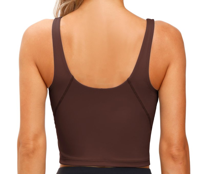 Women’s Longline Sports Bra Wirefree Padded Medium Support Yoga Bras Gym Running Workout Tank Tops Red Brown