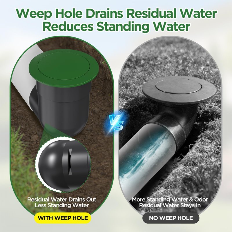 4" Pop Up Drainage Emitter with Elbow, No Adapter Required, Fits 4" PVC D2729 (S&D), 4" SCH40, 4" SDR35, 4" Corrugated Pipe, 3" Corrugated Pipe, Dual-Rod Yard Drain Cover for Downspouts, 1PC