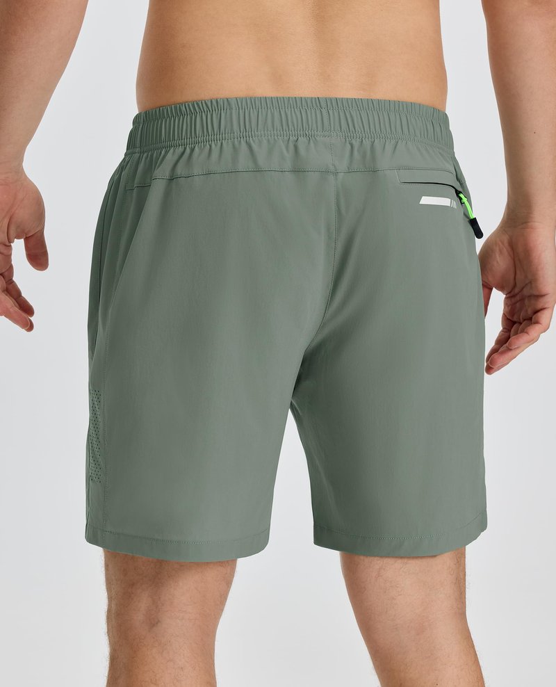 FOGFIRE Men's Athletic Running Shorts with Zipper Pockets Quick Dry Drawstring 7" Gym Shorts for Basketball Workout Jogging-Grey Sage