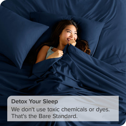 Bare Home Extra Long Flat Sheet - Premium 1800 Ultra-Soft - Hotel Luxury - Double Brushed - Easy Care - 1 Extra Long Flat Sheet Only (Twin/Twin XL, Dark Blue)