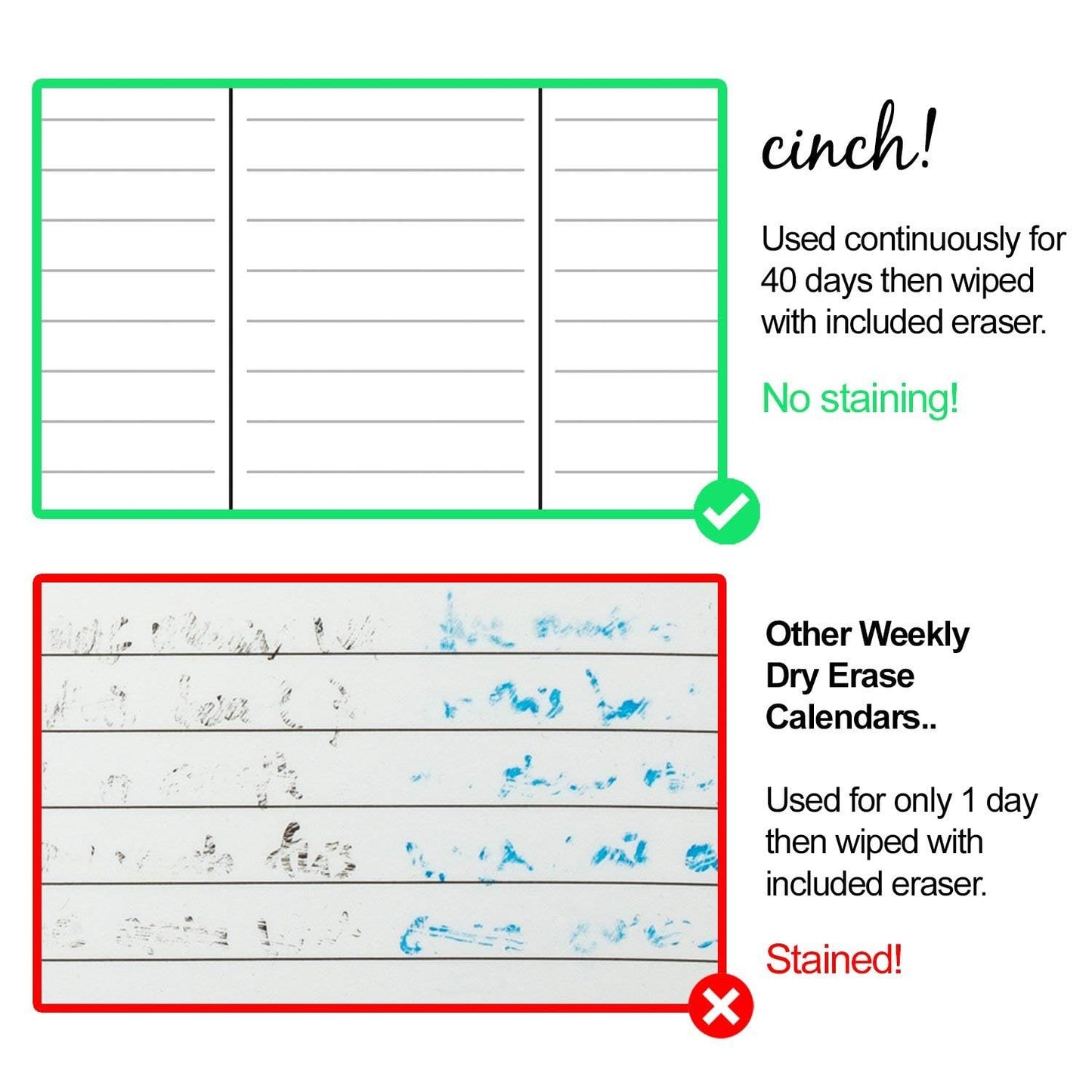 cinch! 17x12-Inch Magnetic Weekly Planner/Calendar for Fridge and Meal Planner - Stain Resistant Dry Erase Whiteboard with 4 Fine Tip Markers and Eraser for Easy Scheduling