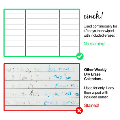 cinch! 17x12-Inch Magnetic Weekly Planner/Calendar for Fridge and Meal Planner - Stain Resistant Dry Erase Whiteboard with 4 Fine Tip Markers and Eraser for Easy Scheduling