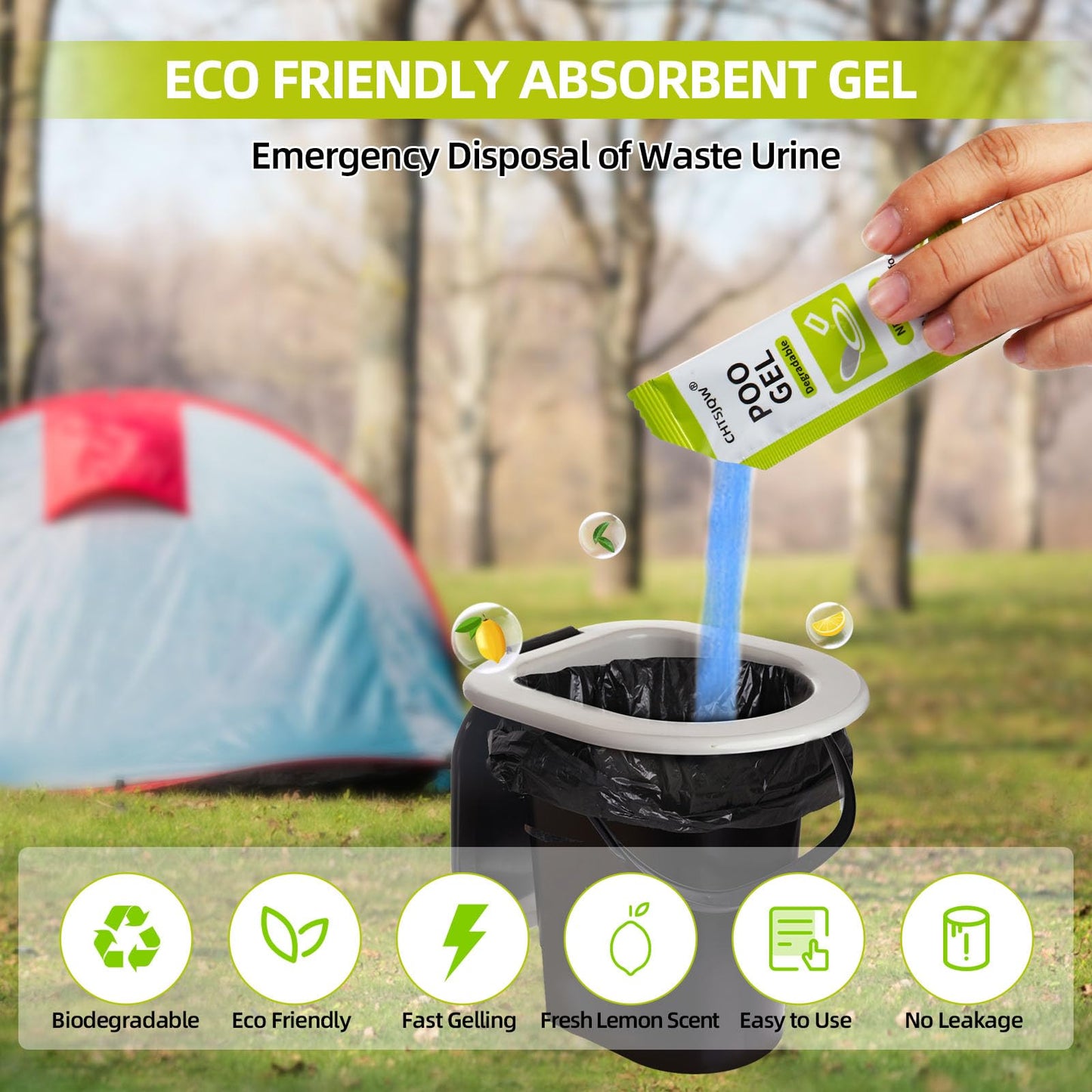 CHTSJQW Portable Toilet Absorbent Gel, 25 Pack Poo Urine Deodorizing Treatment for Camping and Outdoor Hiking