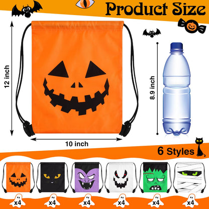 Censen 24 Pcs Drawstring Bags Set Bulk 12 x 10 Inch Waterproof Beach Sack Pack for Girls Boys Kids Gift Party Gym Supplies (Halloween Style)