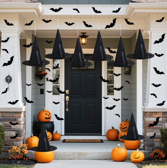 Cicosovea Halloween Decorations Outdoor Indoor – 8PCS Witch Hats for Women & 32PCS Bats Halloween Decoration & Decor, Witch Hat, Hanging Witches Hat for Party Favors Supplies