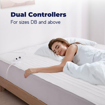 Dreamaker Dual Control Washable Fitted Electric Blanket 3 Heat Setting Safety Overheat Protection Machine Washable Underblanket White Queen