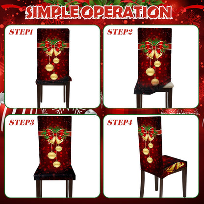 Moukeren 6 Pcs Red Christmas Chair Covers Set Stretch Removable Washable Christmas Dining Chair Seat Covers for Home Hotel Dining Room Kitchen Banquet Wedding Xmas Party Decor
